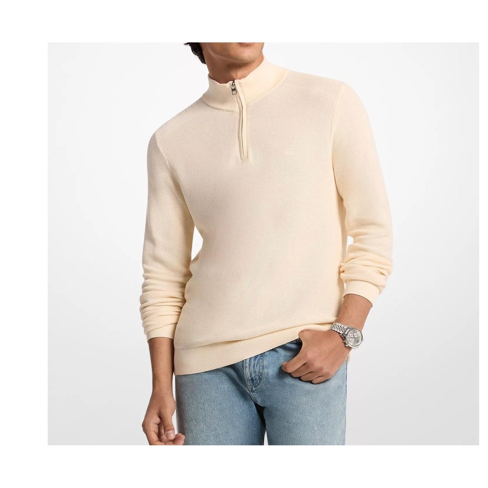 Michael Kors Mouline Texture Cotton Silk Quarter Zip Sweater Men's‎ XL NWT